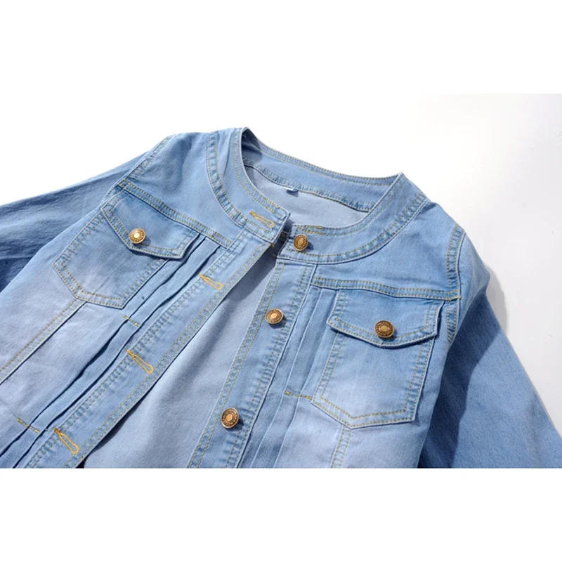 Эластичная тонкая короткая джинсовая куртка винтажная синяя женская ковбойская