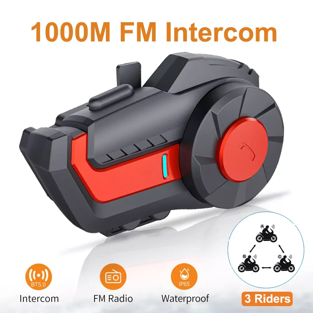 

Motorcycle Helmet Intercom Headset With FM Radio 1000M Bluetooth 5.0 intercomunicador moto Communicator For 3 Riders Waterproof