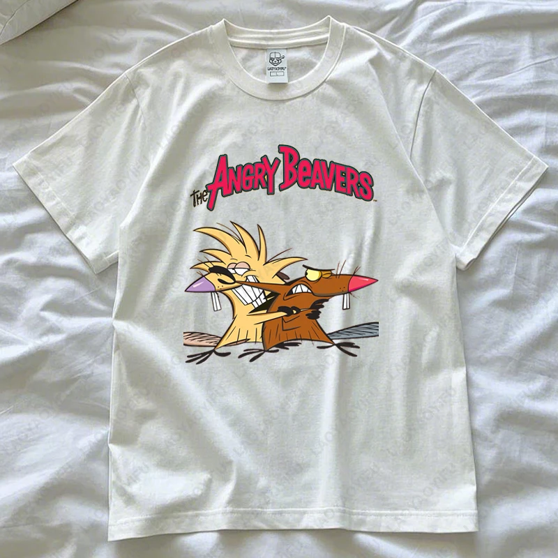 Фото Angry Beavers Woman Cotton Camisetas Funny Daggett and Norbert 90s Cartoon Tees Fashion Vintage Casual Men Graphic Tops Tshirt №4