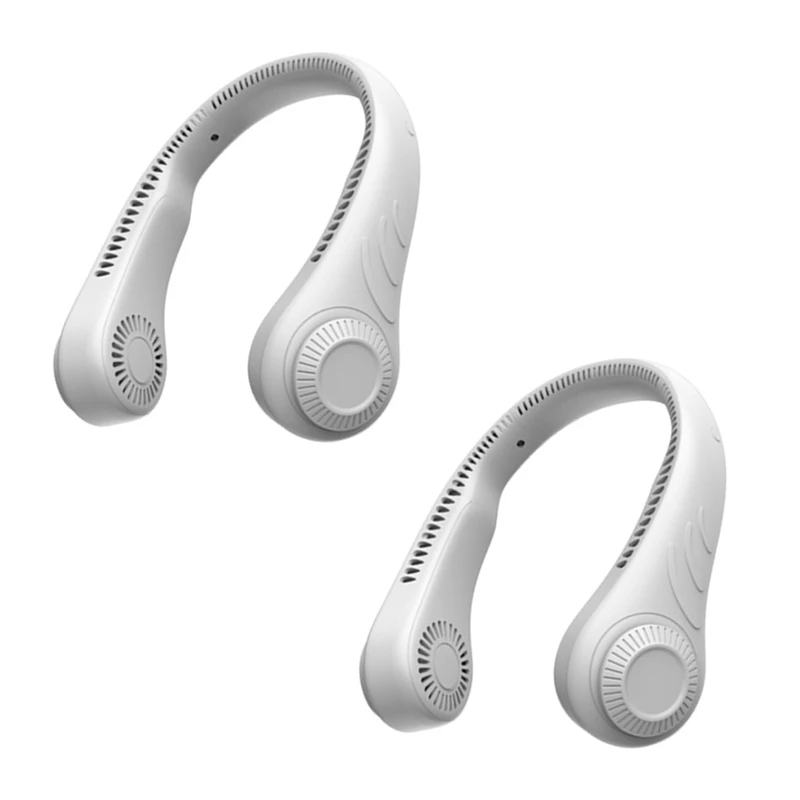 

2X Mini Bladeless Fan Neck Fan 2000Mah USB Rechargeable Fan Mute Sports Fans For Home Outdoor White