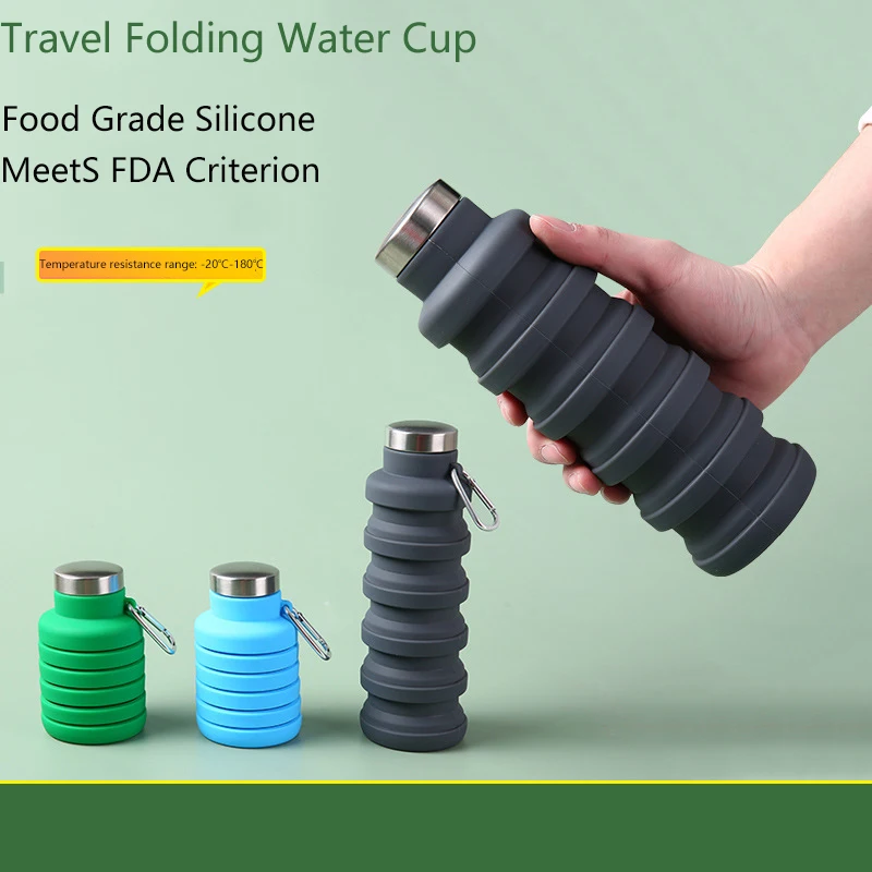 

300ML Portable Retractable Silicone Bottle Folding Water Bottle Outdoor Travel Drinking Cup With Carabiner Collapsible Cup