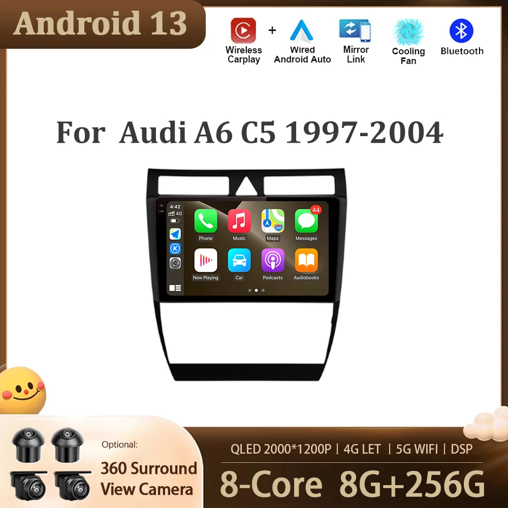 

For Audi A6 C5 1997 - 2004 S6 RS6 Android 13 Auto Radio Car Multimedia Player Navigation Screen DSP GPS WIFI BT No 2din 2 din