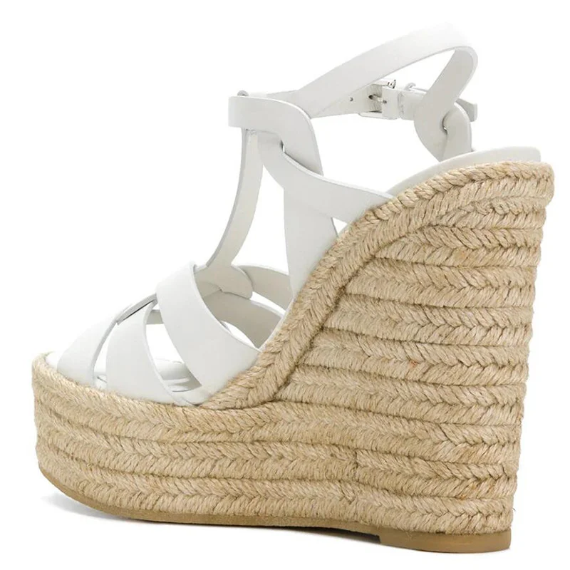 Women's Sandals Thick Platform Hemp Rope Wedges Ladies Shoes Black White Brown Party Dress Outdoor Versatile Female Footwear