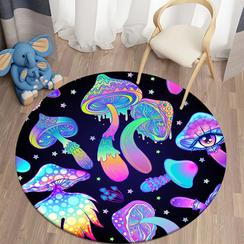 Psychedelic Mushroom Round Carpet for Living Room Rugs Kids Carpet Soft Non-slip Floor Mat for Children Bedroom Carpet tapis