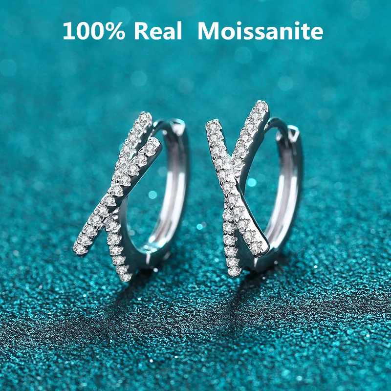 

0.28ct Sterling Silver Genuine Moissanite Earrings Diamond X Letter Leverback Hoop Earrings Hypoallergenic Huggies For Women