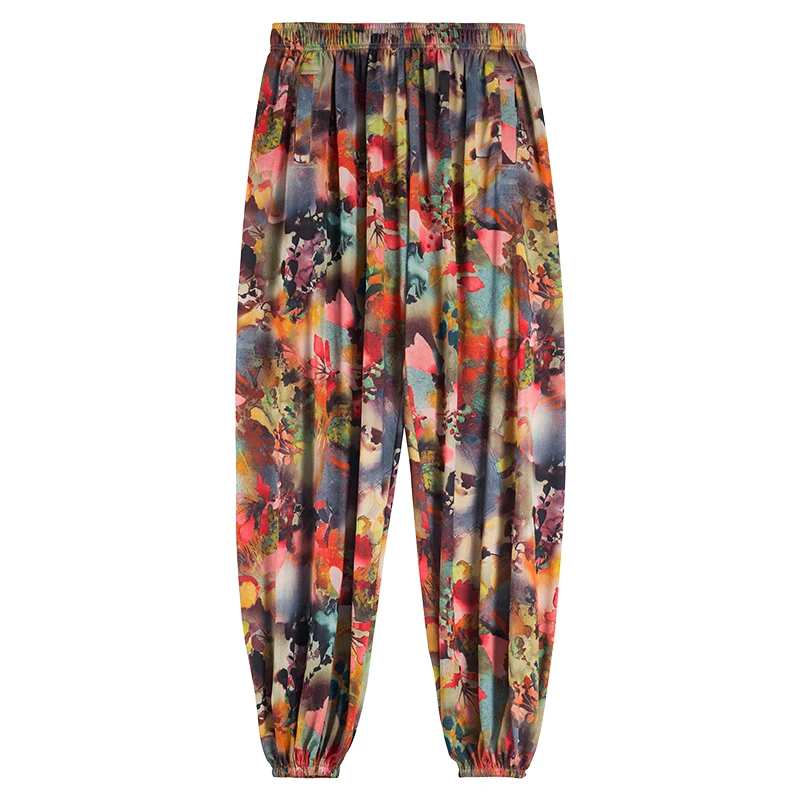 Chinese Traditional Women Yoga Tai Chi Wushu Martial Arts Pants Flower Print Sweatpants Meditation Wing Chun Casual Workout Pant