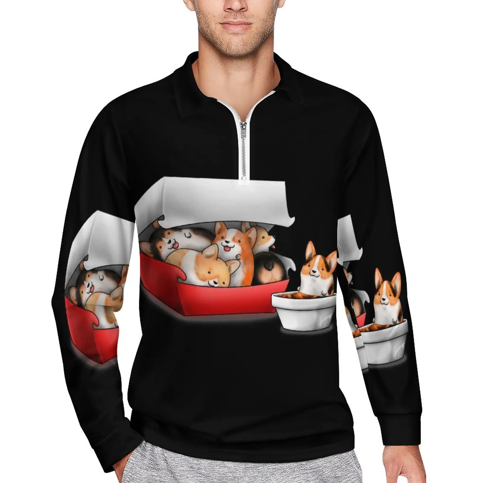 

Рубашка-поло с длинным рукавом, с принтом