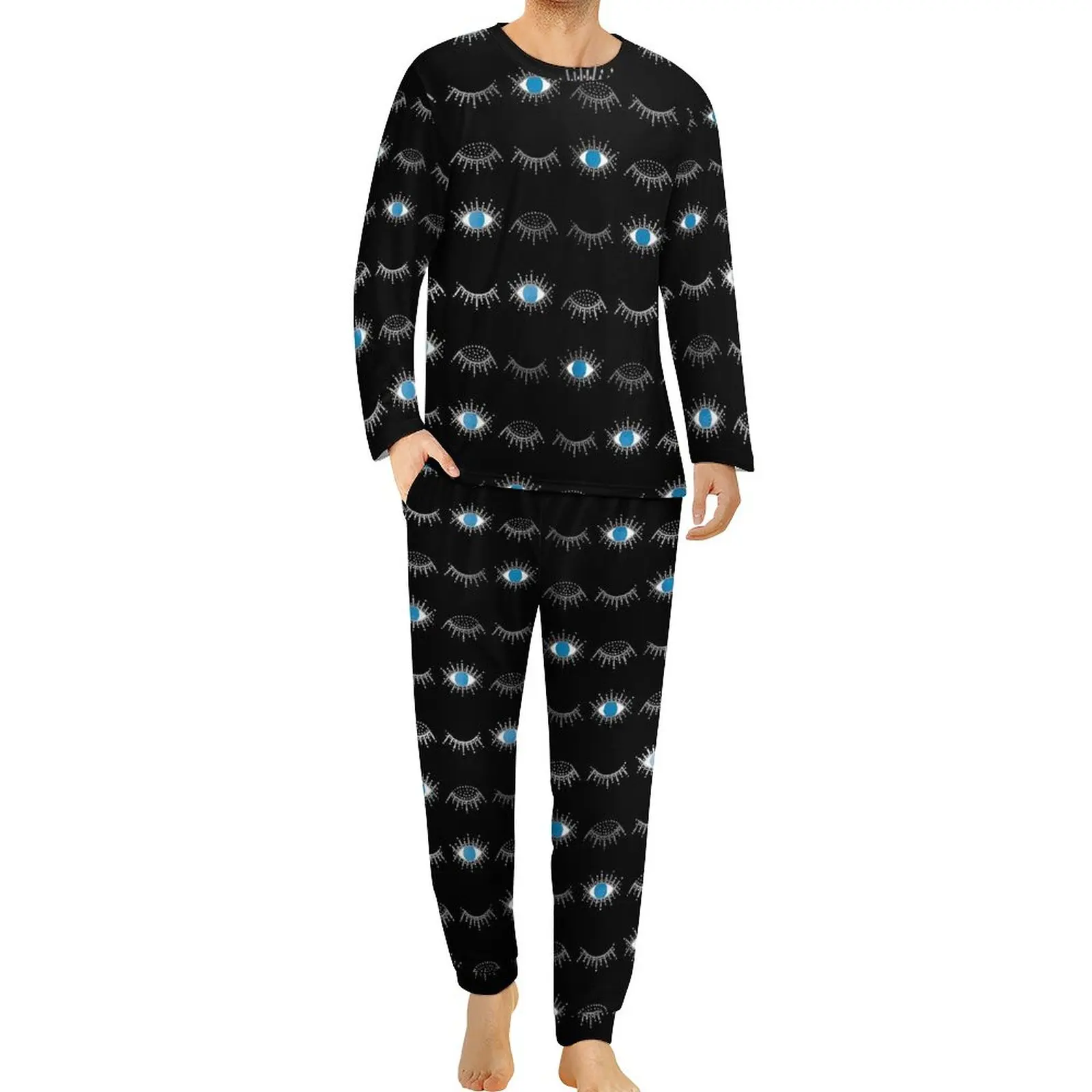 

Evil Eye Eyelashes Pajamas Spring Two Piece Nazar Mati Print Kawaii Pajama Sets Long Sleeve Bedroom Design Home Suit Large Size