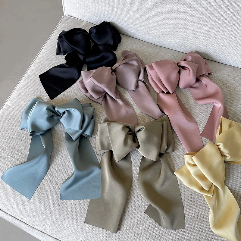 

New Chiffon Women's Solid Color Big Bow Hairpin Headwear Long Ribbon Fashion Hair Ornament Ponytail Hairpin Accessories