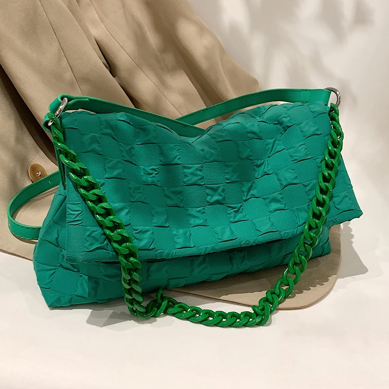 

Women's Chain Luxury Designer Handbags Purse Branded Big Green Women Bags For Women 2022 New Trend Soft Folds Shoulder Bag