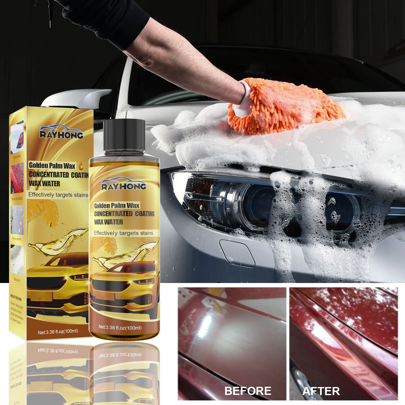 

Car Wash Wax Water Maintainance Car Golden Palm Brown Wax Concentrated Coating Wax Water Foam Cleaner Decontamination Coating