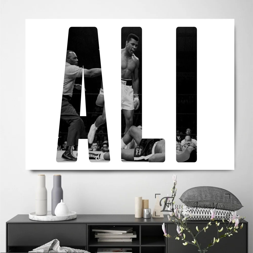 Черно-белая Картина на холсте Мухаммеда Али современные картины плакаты