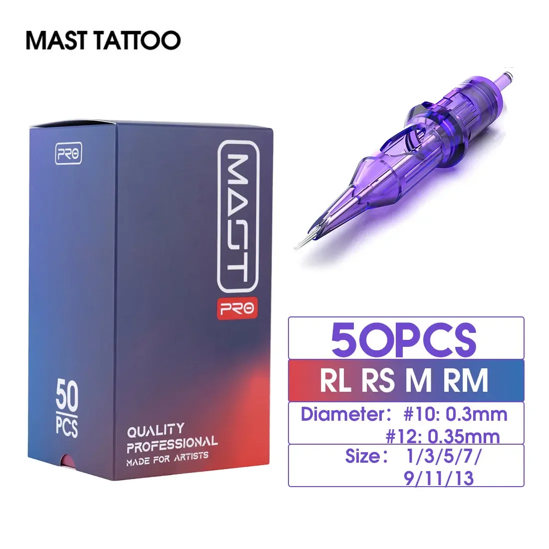

PRO Mixed Size RL/RS/RM/M Sterilized Cartridge Needles Permanent for Tattoo Machine Supply 0.3mm/0.35mm 50pcs/Box