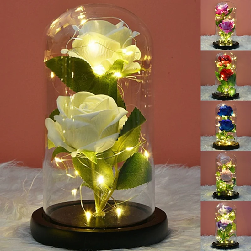 

Rose That Lasts Forever Preserved Flower In Glass Dome LED Light For Valentine's Day Birthday Women Gifts