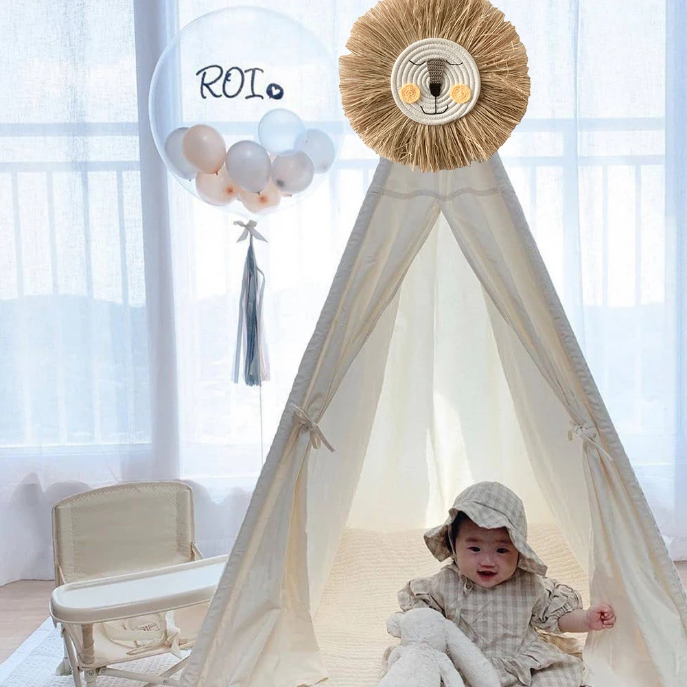 

Hand woven Cartoon Lion Hanging Decorations Cotton Thread Weaving Animal Head Ornament INS Nordic Children room Wall Hanging