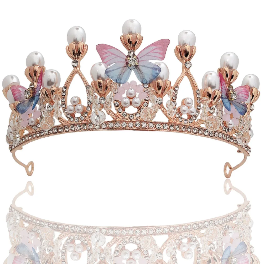 

Headwear Rhinestone Tiara Birthday Wedding Tiaras for Girls Pearl Headband Princess Crown Butterfly