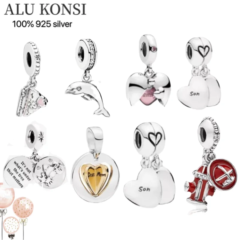 

925 sterling silver heart glasses skateboard piece fashion pendant beads DIY accessories For Original charm Women Jewelry