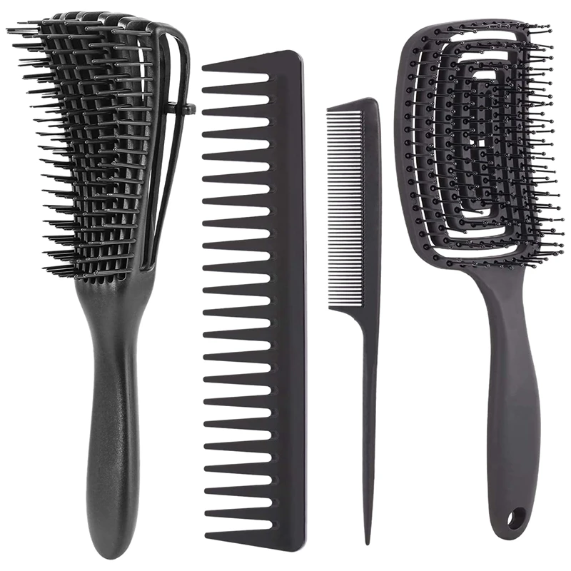 

4PCS Black Tangled Hair Brush Scalp Massage Comb Curly Hair Combing Tangled Combing Tangled Comb Salon