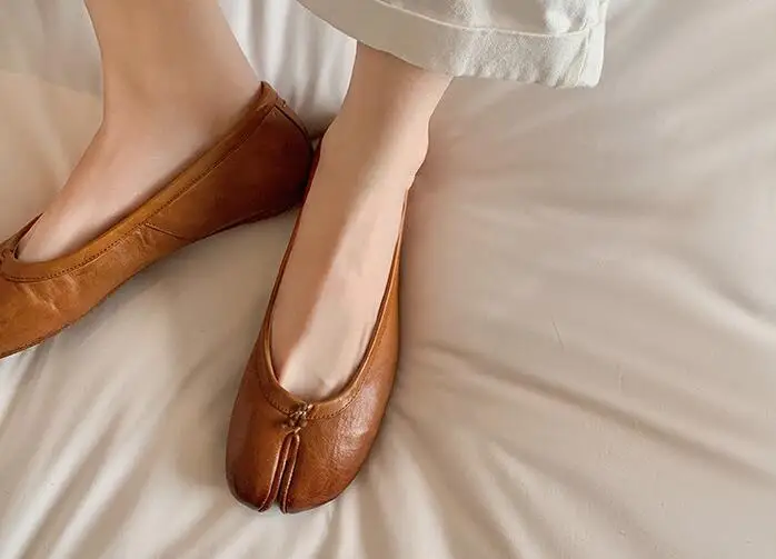Туфли женские кофейные однотонные Мягкая Натуральная Воловья кожа низкий верх с