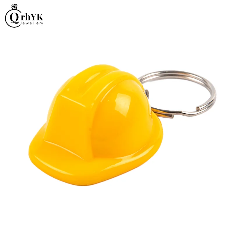 

1PC Safety Helmet Hard Hat Event Holiday Creative Yellow/White Color Keychain Jewelry Gifts For Women Men