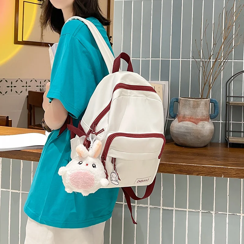 

Teen Girls Fashion Contrast Color Small Women's Backpack Multi-Pocket Nylon School Backpack Schoolgirl Kawaii School Bag Mochila