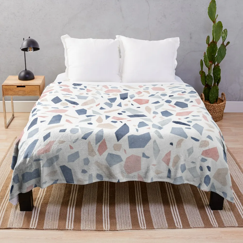 

Vintage pastel blue pink beige geometric terrazzo pattern Throw Blanket