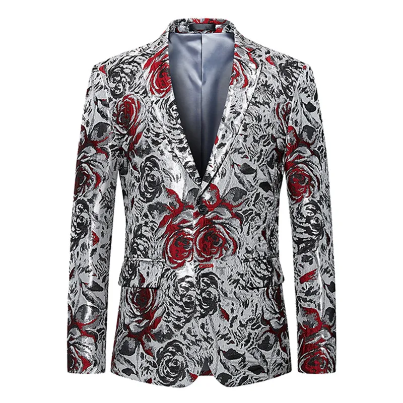 

Luxury Party Prom Suit Jacket Fashion Men's Printed Slim Suit Jacket Elegant Wedding Best Men Blazer Wine Red Blazer Coats