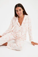 trendyol heart pattern knitted pajamas set thmaw22pt0217