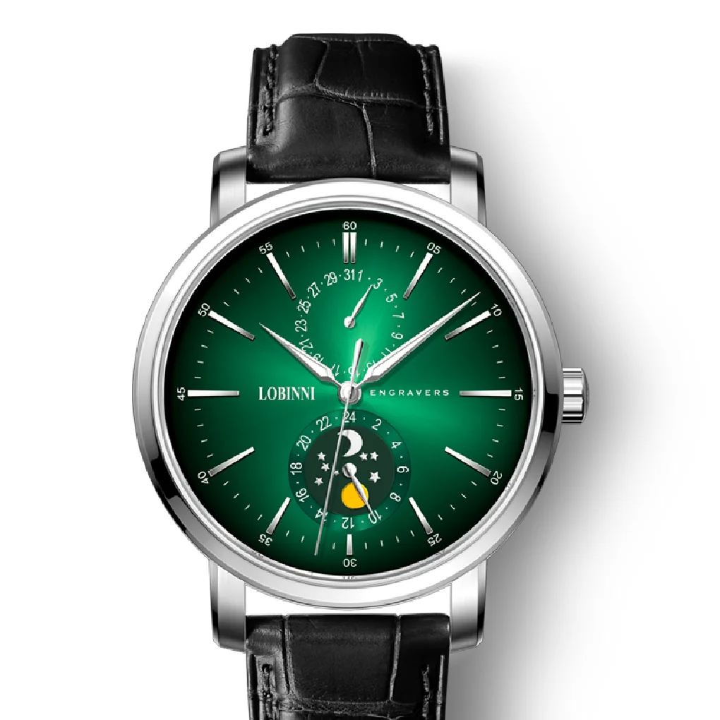 

LOBINNI Men Luxury Watch 42MM Vintage Watches Quartz Wristwatch 30M Waterproof Luminous Sapphire Date 24 Hours Leather Strap