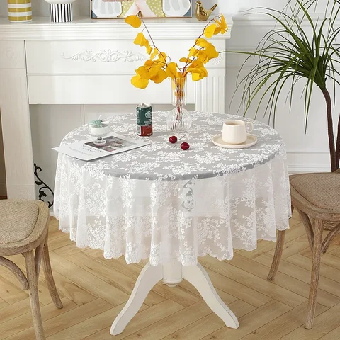 Кружевная круглая скатерть с цветами, белая скатерть для круглого стола, чайная скатерть в полых стилях, Свадебный домашний декор, моющаяся скатерть