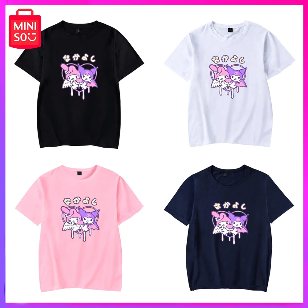 

2024 Miniso Sanrio Kuromi New Summer Casual Personality Short Sleeve T-Shirt Top Couple Pink Birthday Christmas Girl Boy Gift