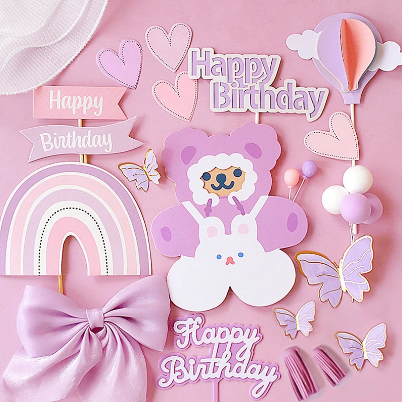 

Ins пурпурный медведь торт топперы карты любовь горячий воздушный шар праздничное платье для девочек детские товары для выпечки торта медиа...