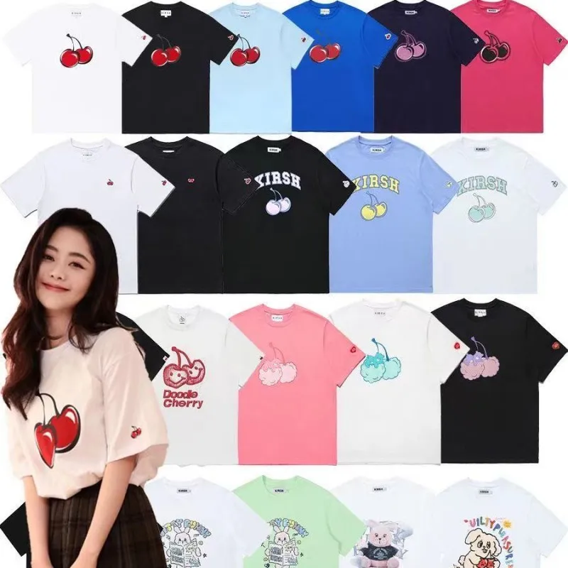 

Korean Fashion Brand Summer Tees Kirshs Design Cherry Printed T-shirt 100 Cotton Y2k Streetwear Tees Chic Oversized Clothes