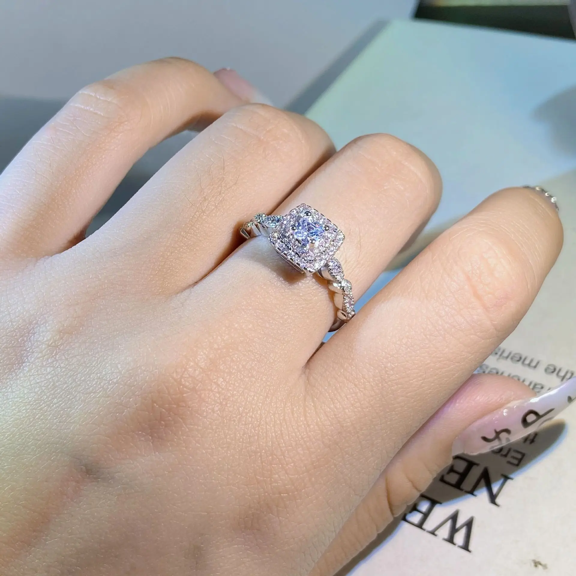 

100% 925 Sterling Silver White Diamond Ring Females Silver 925 Jewelry Wedding Bands Diamond Ring Jewelry Females Box Bizuteria