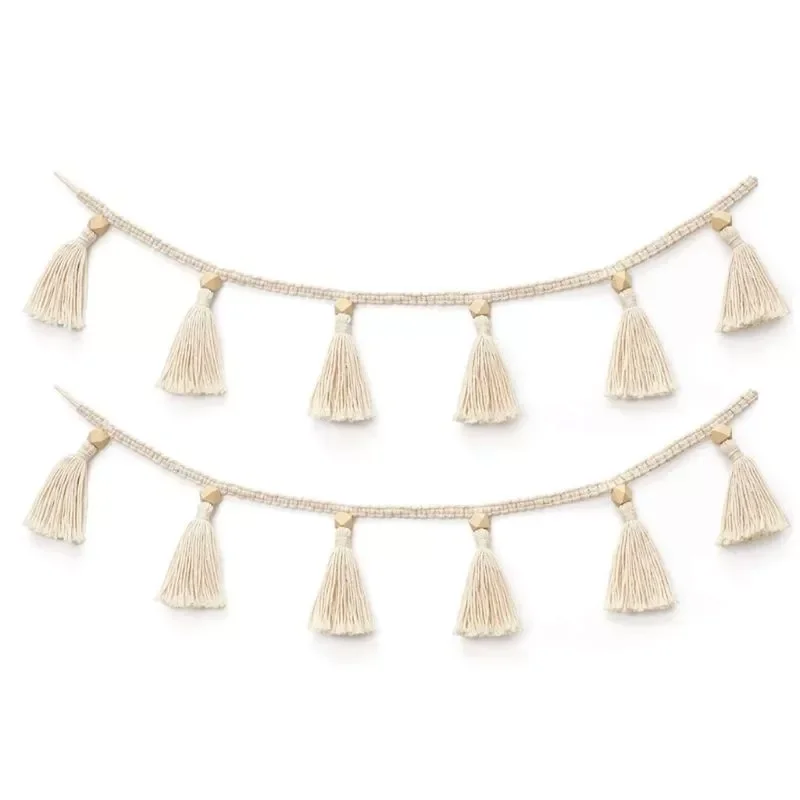 

Nordic Cotton Rope Wooden Bead Garland with Tassel Wall Hanging Nursery Props Ornament Kids Baby Room Decor S24 20 Dropship