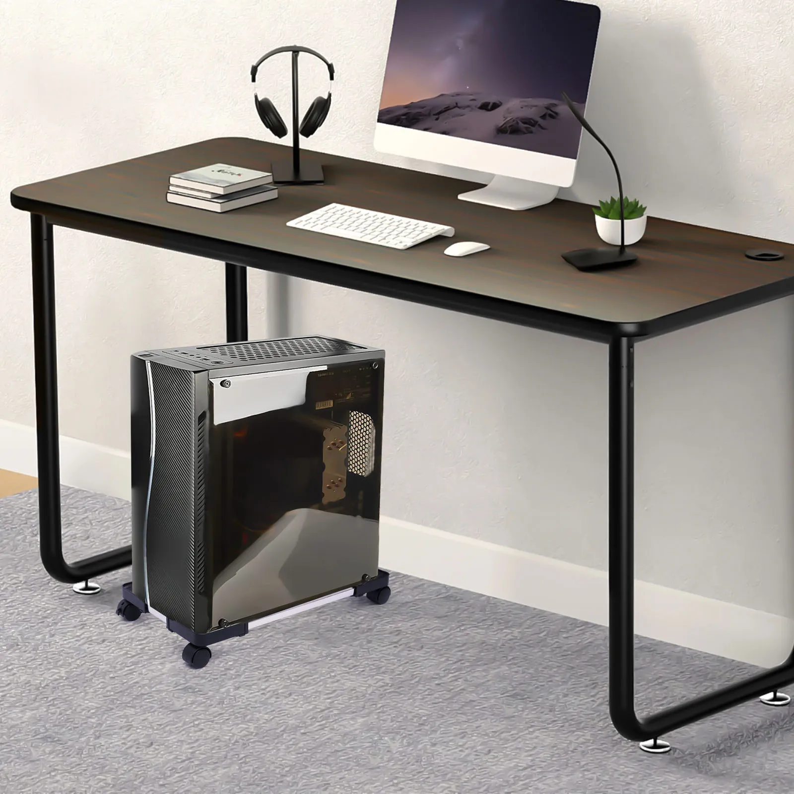 

Mobile CPU Stand Adjustable Computer Tower Stand with 4 Caster Wheels Fits Most PCU (Black)