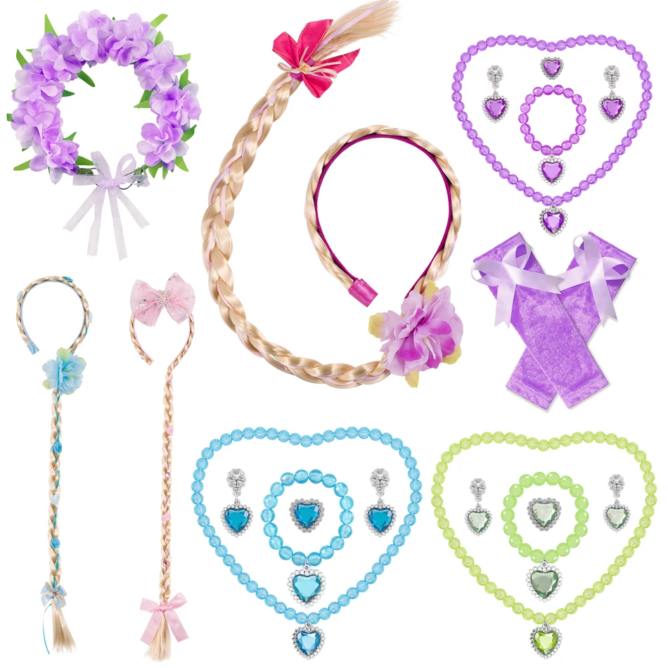 

Girls Elsa Accessories Gloves Wand Crown Jewelry Set Elsa Wig Braid for Princess Dress Clothing Cosplay Snow Queen 2 Accessories