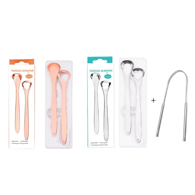 

Stainless Steel Tongue Cleaner Metal Tongue Scraper Care Tool Set Brush Cleaning Remove Stain to Fresher Breath