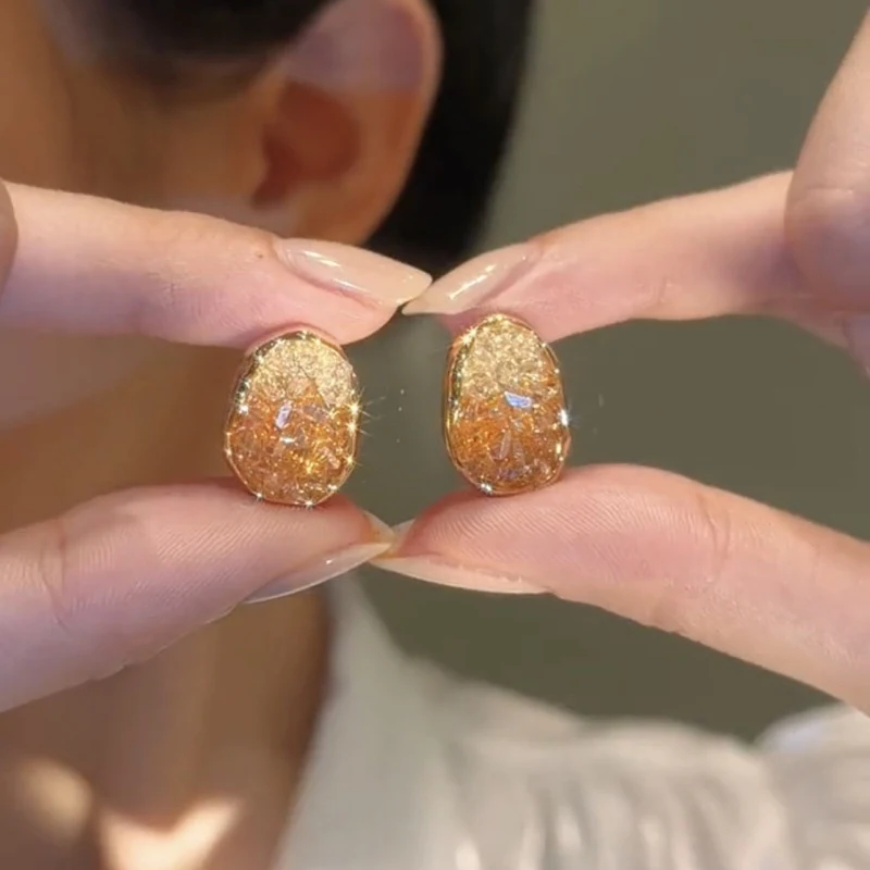 

New Geometric Trendy Multicolor Shiny Gradient Irregular Crystal Stud Earrings for Women Jewelry Party Premium Gift Wholesale