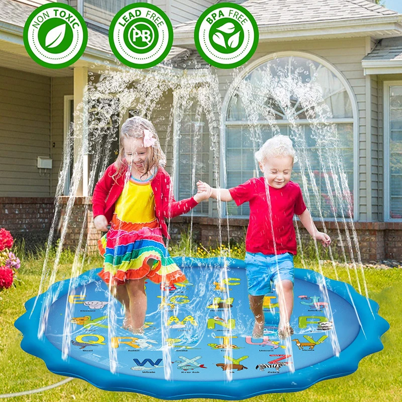 100/170cm Water Spray Pad Children Pet Play Water Mat Thickened Non-slip Sprinkler Mat Inflatable Splash Cooling Mat Kids Games