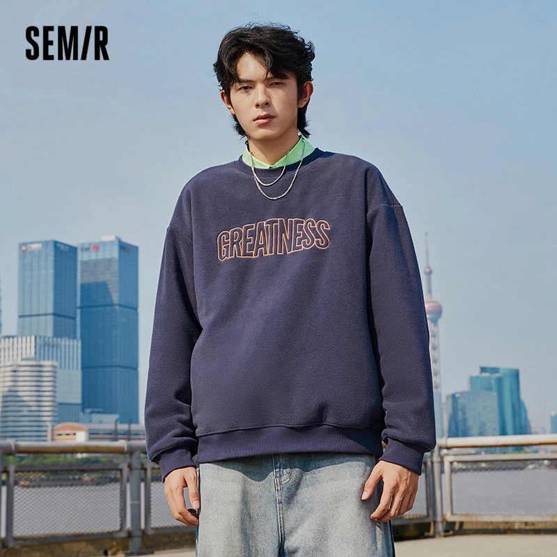

Semir Sweater Men 2023 Winter New Loose Anti-Static Polar Fleece Cool Yajia Velvet Sweater Round Neck Top