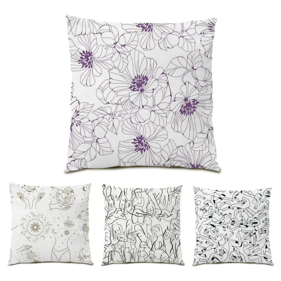 

Polyester Linen 45x45 Cushions Covers Decoration Home Decor Comfortable Living Room Decoration Flower Leaves Pattern Sofas E0430