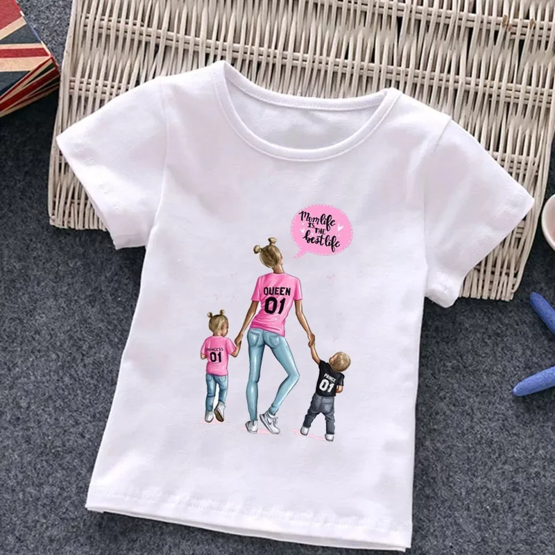 Mother's Love Baby and Mother Print T-shirt for Children Summer Tops Kids Mom Life Is Best Life Girls Clothing,Drop Ship