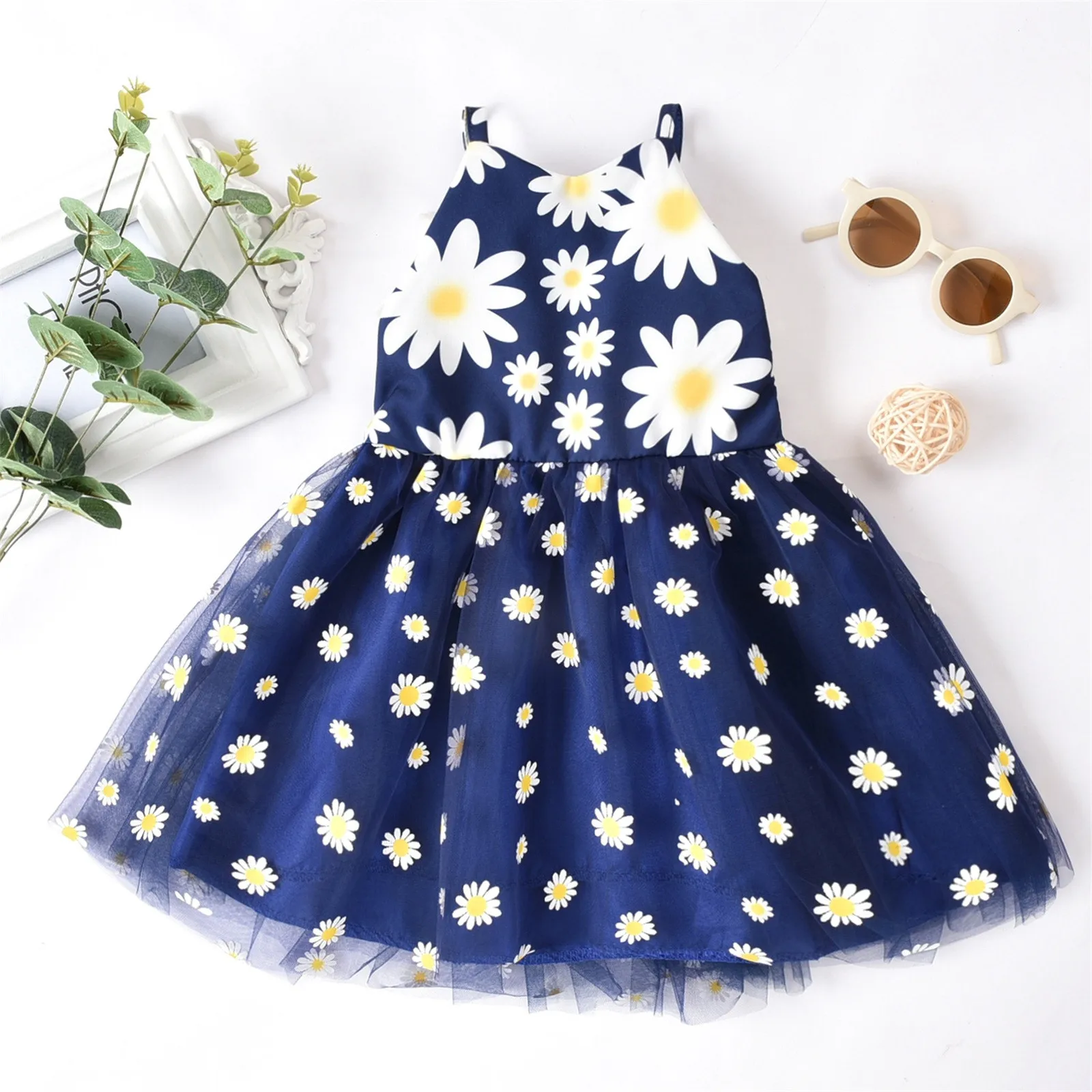 

Baby Girl Dresses Red Kids Strap Beach Dress Sunflowers Prints Sleeveless Toddler Dresses Infant Dresses for Girls