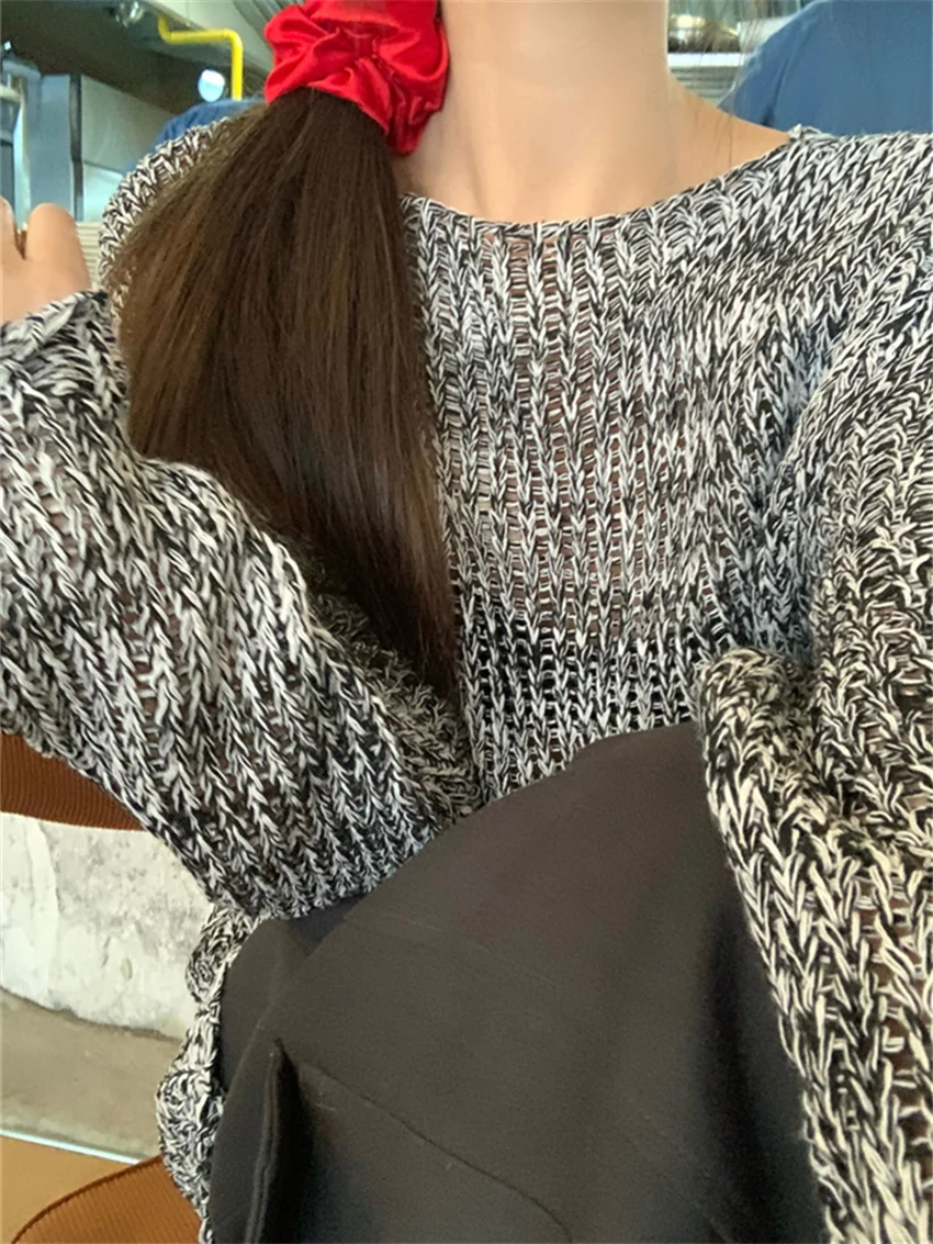 Женский свитер с вырезами Alien Kitty повседневный винтажный Свободный вязаный