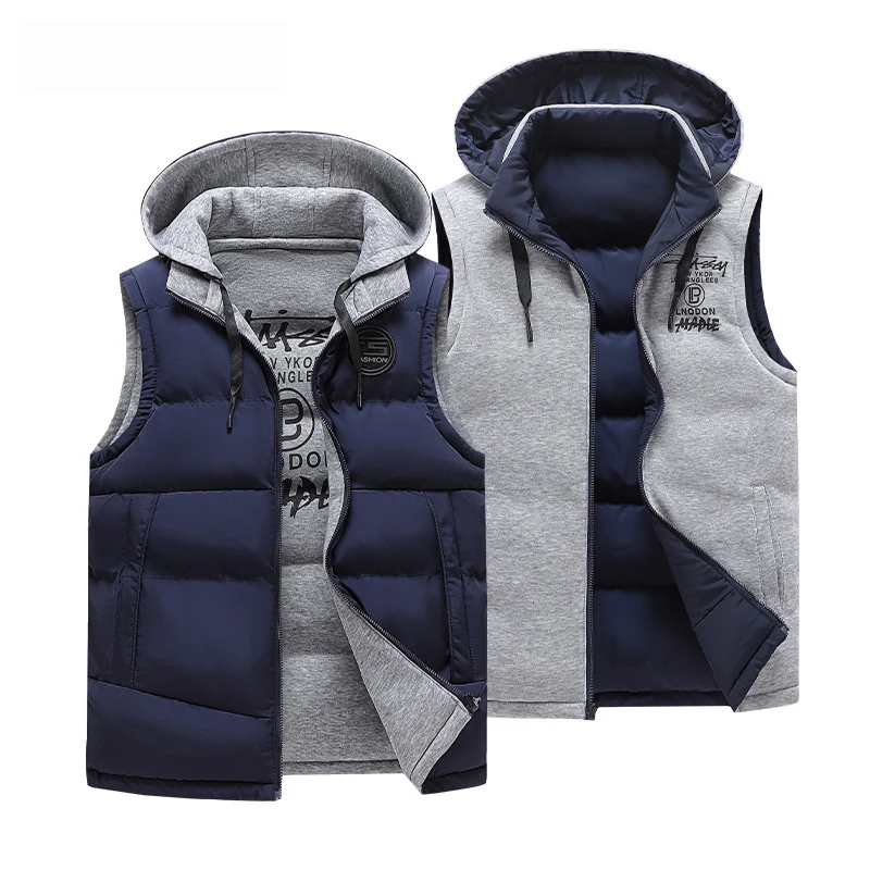 Winter New Double-sided Vest Padded Jacket Hooded Thick Padded Jacket
