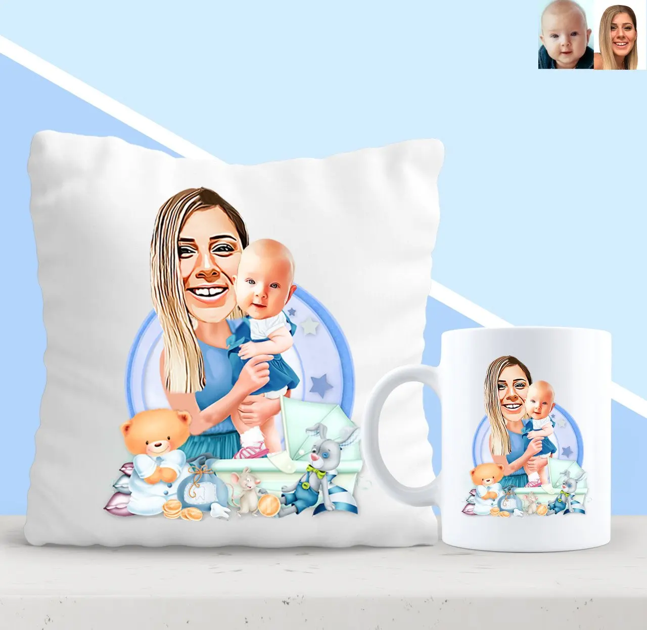 

Персонализированные для мамы и для маленьких мальчиков карикатура Подушка и кружка Seti-1