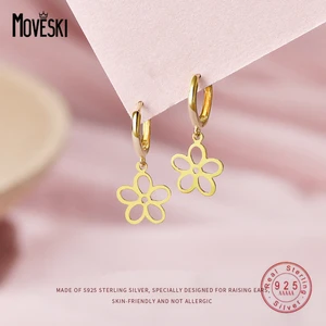 MOVESKI 925 Sterling Silver Fashion Hollow Flower Stud Earrings Women Simple Small Fresh Wedding Bridesmaid Jewelry
