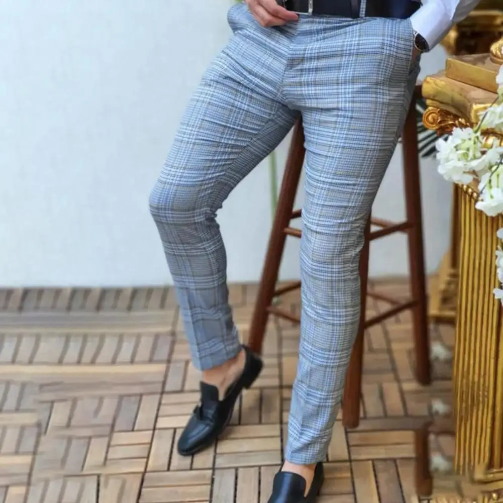

Men Trousers Formal Oversize for Business Pants Grid Slim All Match Straight Zipper Men's Social Straight Printed Pencil All Mat