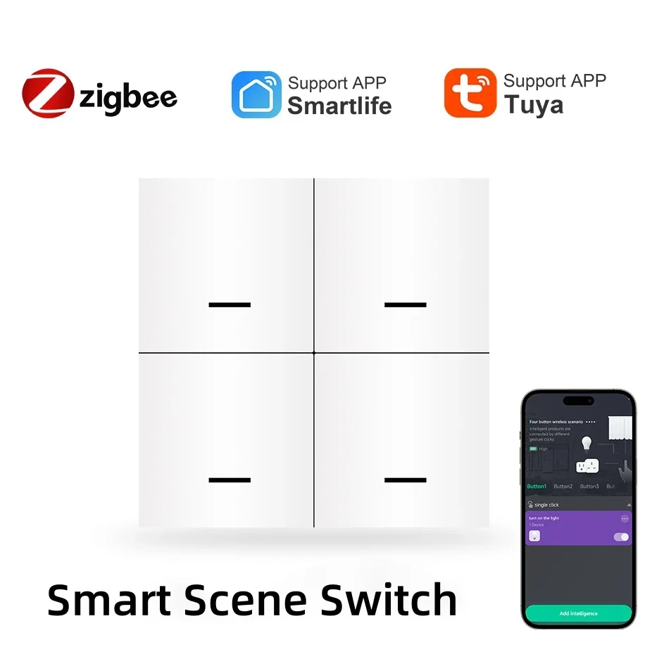 Беспроводной Zig-bee Smart Scene Switch 4 Gang 12 Кнопочный контроллер для приложения Life
